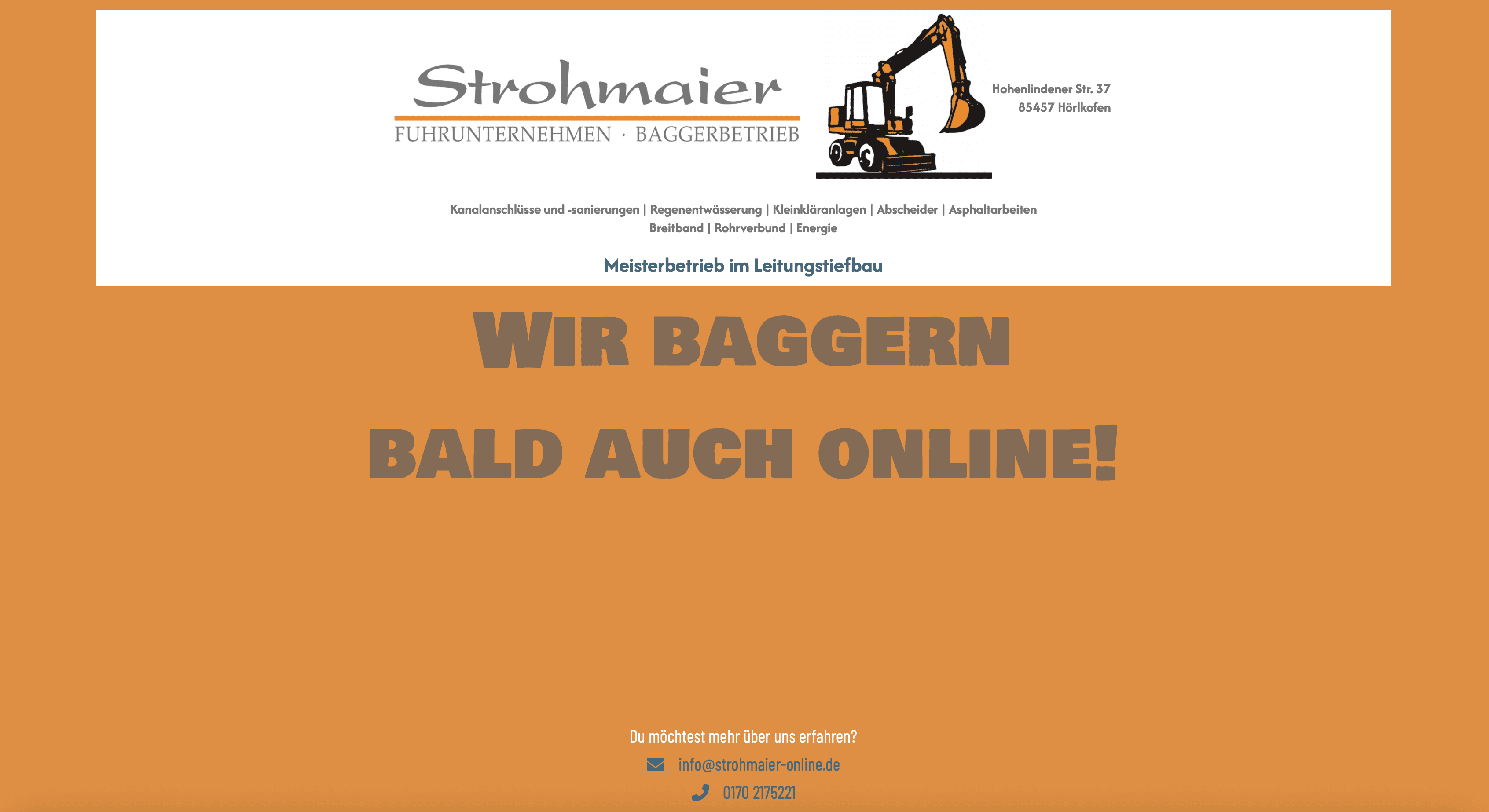 Landing Page - Markus Strohmaier Fuhrunternehmen und Baggerbetrieb
