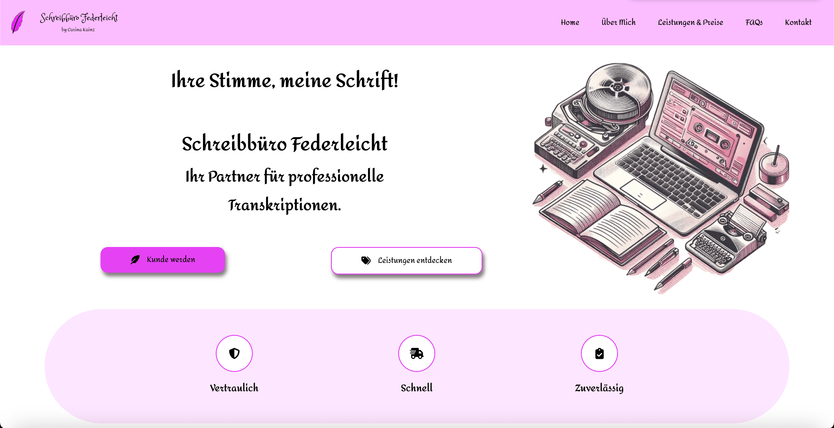 Landing Page - Schreibbüro Federleicht by Carina Kainz